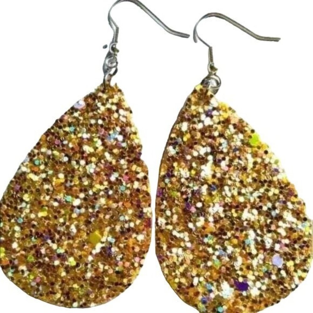 Multi Glitter Gold Teardrop Earrings